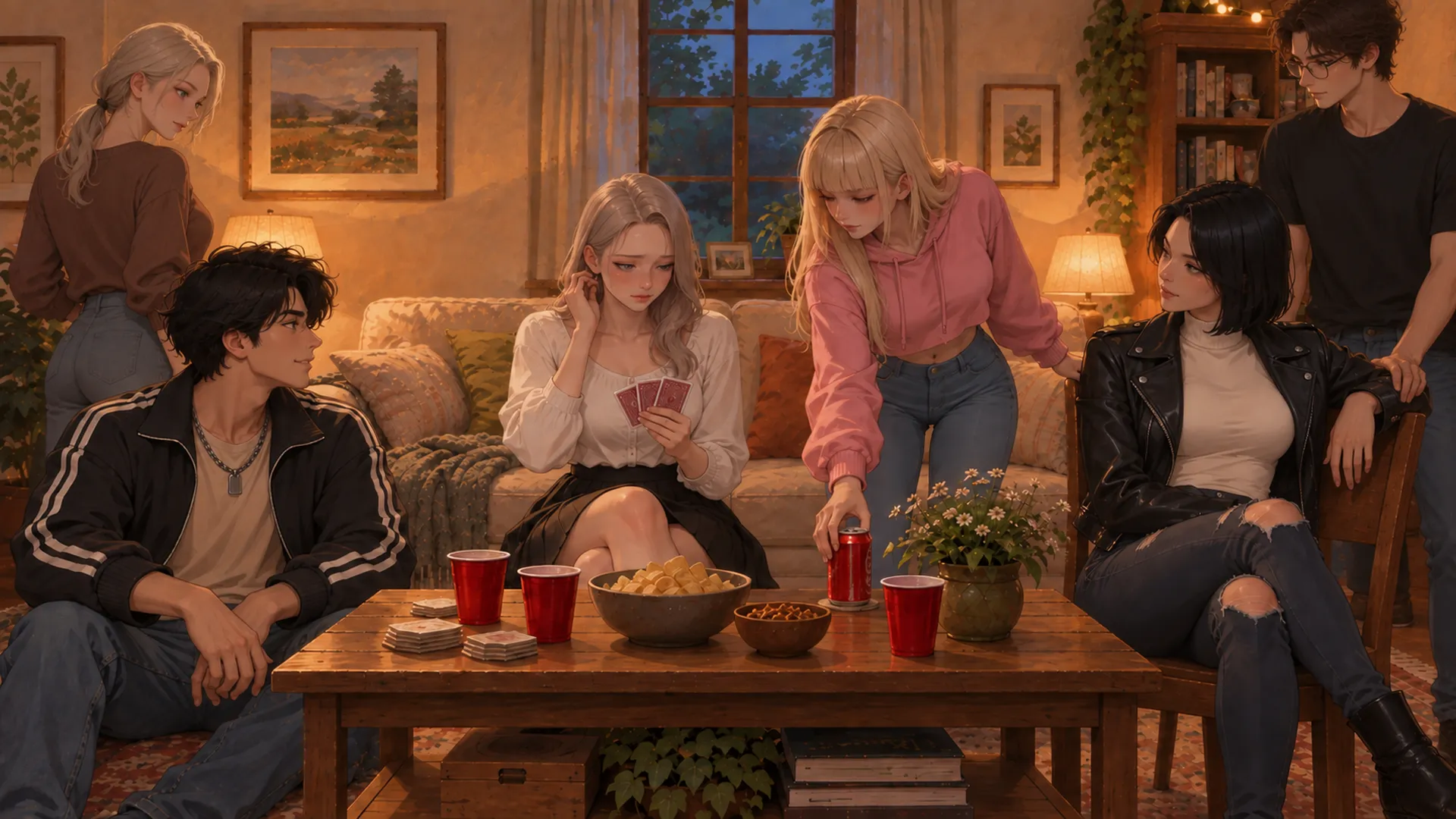 Laura, Vi and their friends at a university party